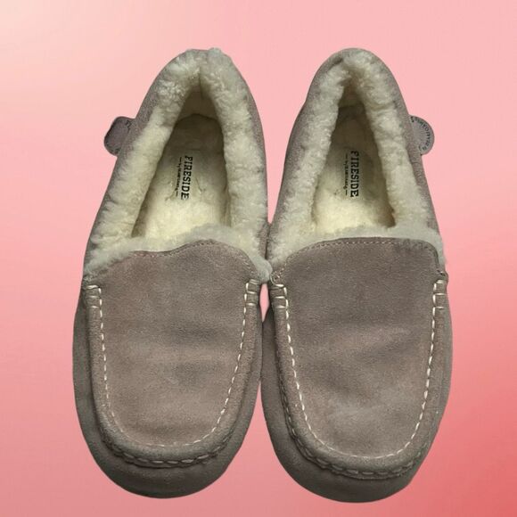 New Fireside By Dearfoams Pale Pink Shearling Mel Moccasin Slippers Size 11 - Picture 2 of 7